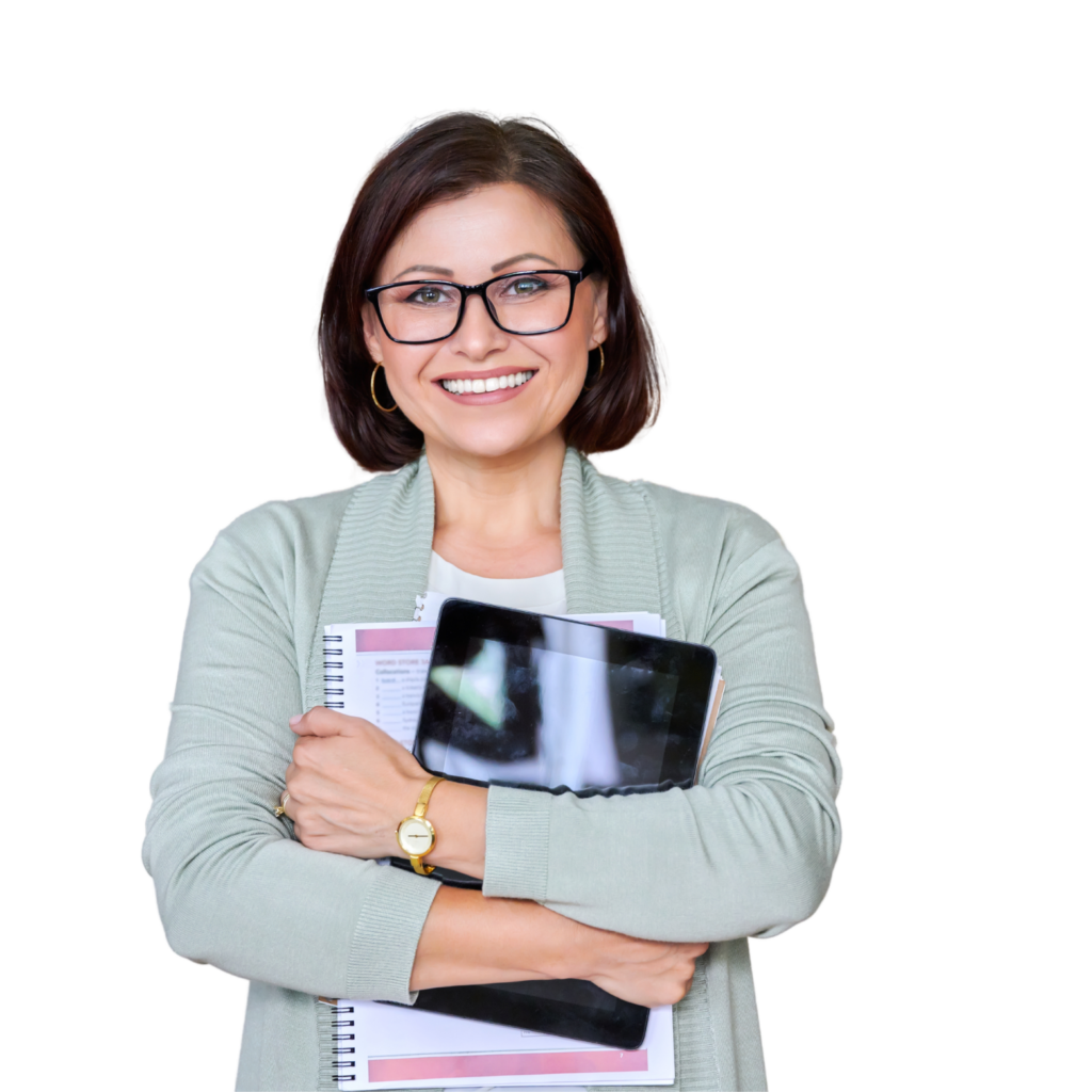 Portrait of female teacher with digital tablet